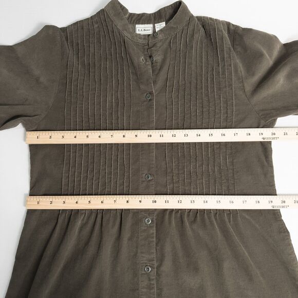 Vintage LL Bean Corduroy Maxi Shirt Dress 14 Brown Pintuck Modest Cottagecore - Picture 4 of 16